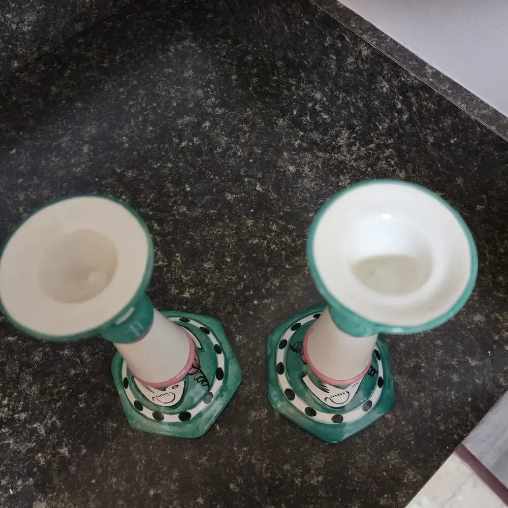 Hand Painted Pair Candlesticks Doves and Flowers